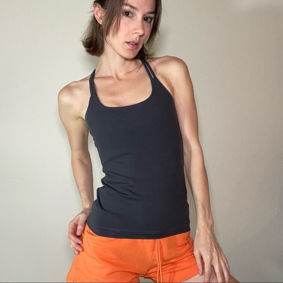 Viva O Sol Criss across Open Back Athletic Stretchy Tank Top Grey - Picture 9 of 11